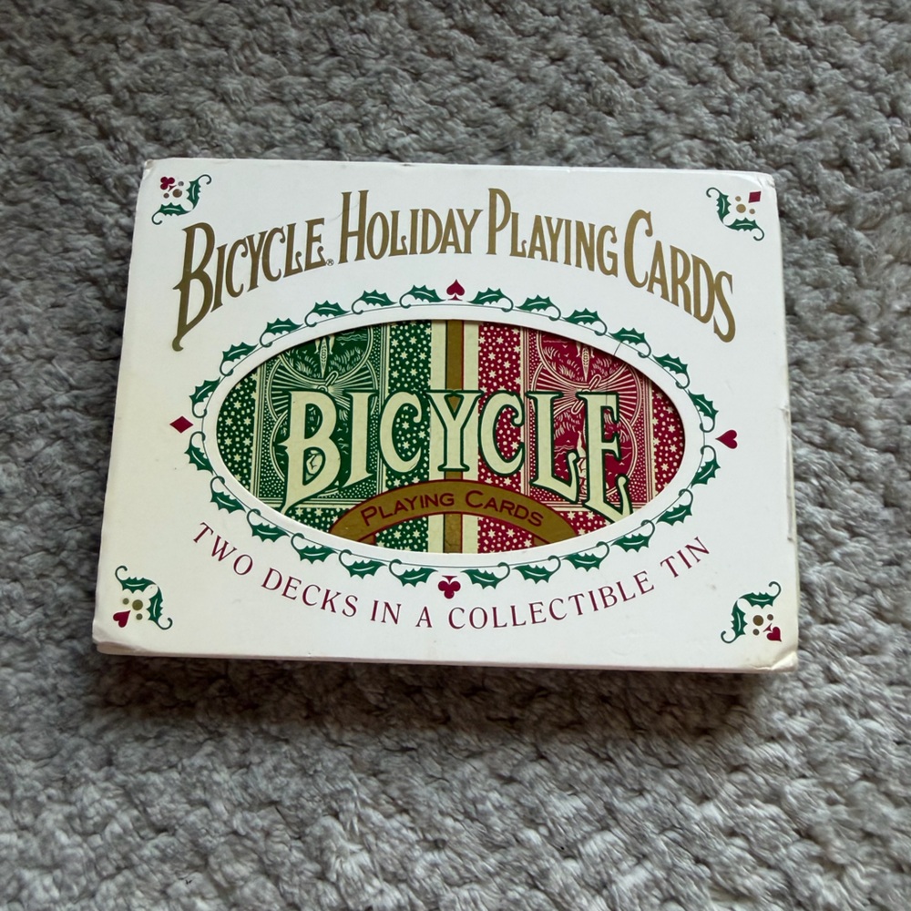 Bicycle Holiday Playing Cards Tin - White with Red & Green